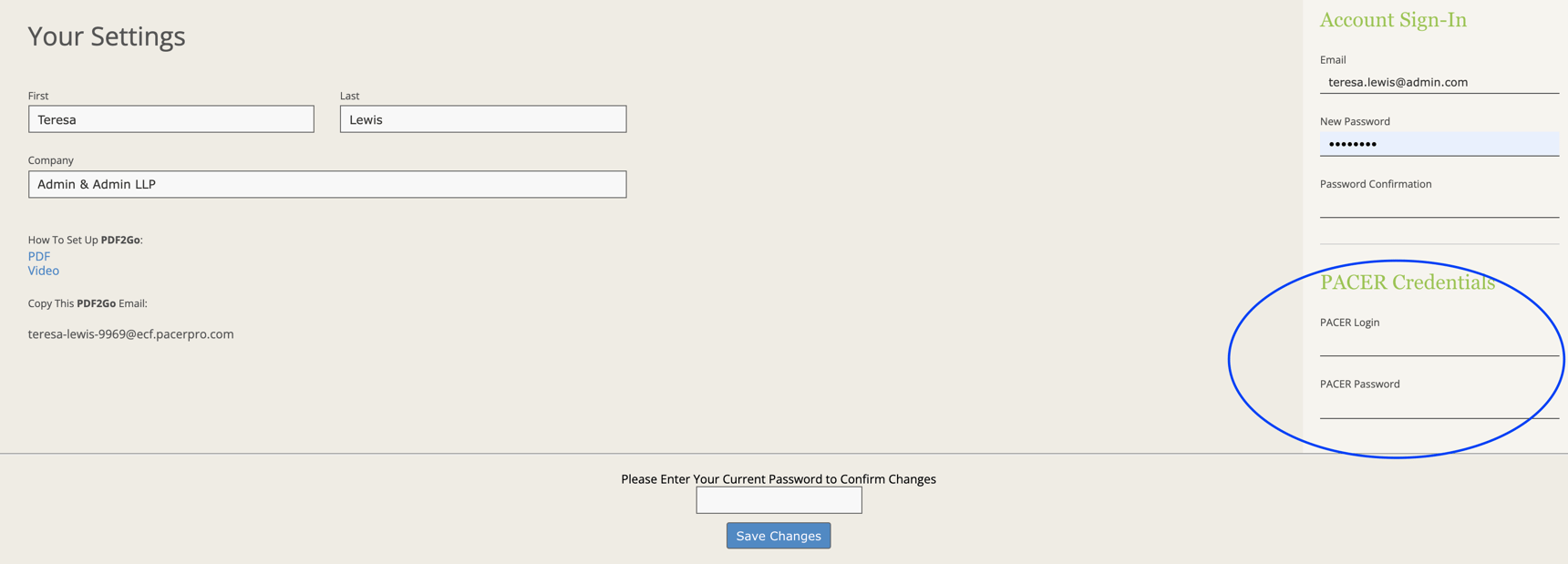 How do I enter PACER search credentials? (Solo Users Only)